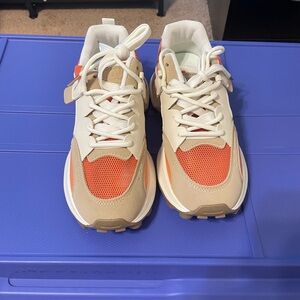 Stylish Women's Athletic Shoes in Beige and Orange